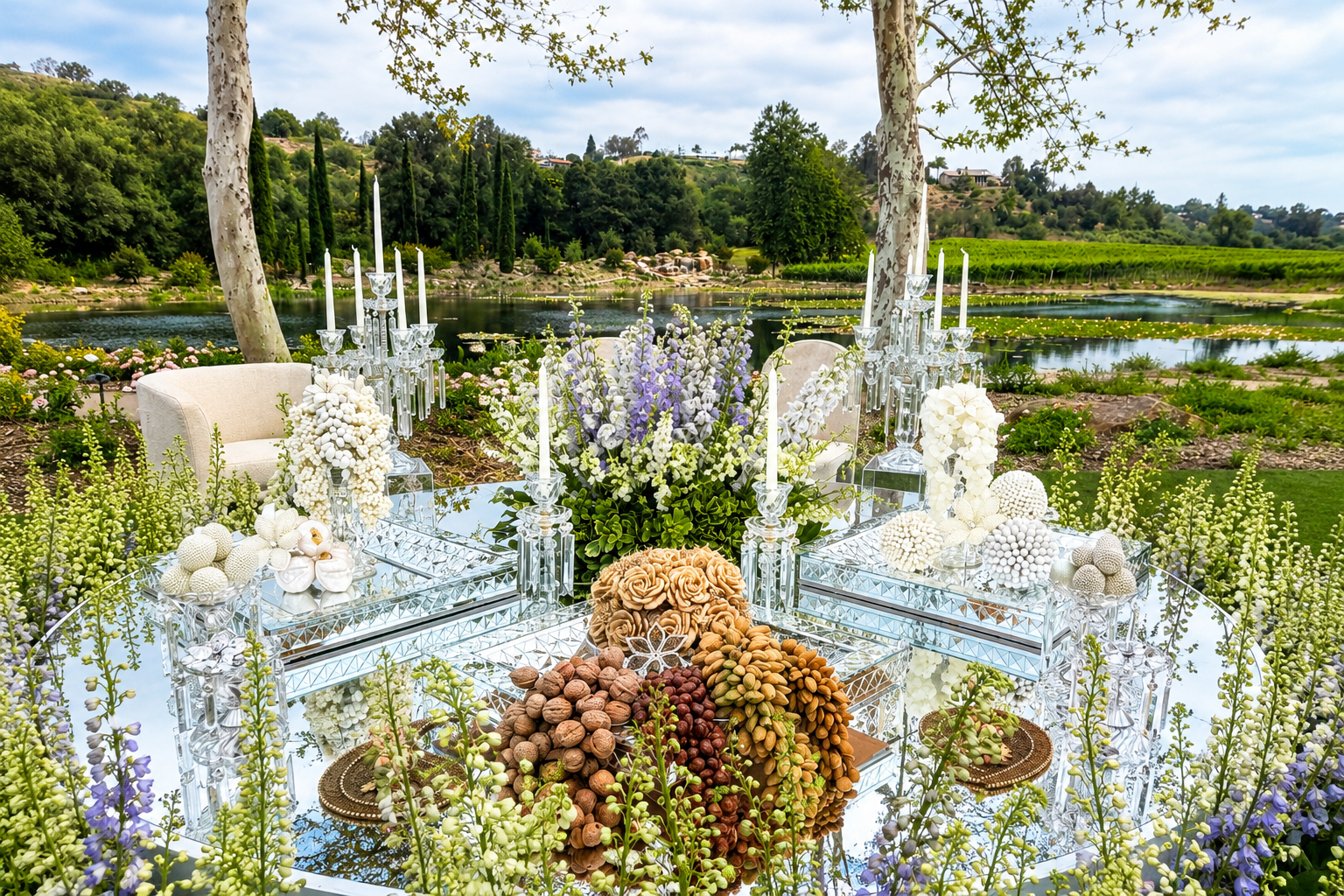 Luxury Sofreh Aghd ceremony with elegant white and gold decor